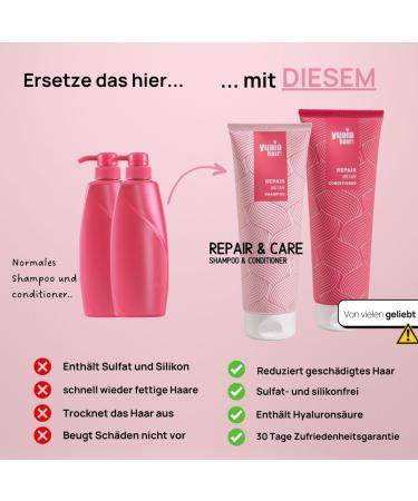  YUAIA Haircare Repair and Care: Shampoo Conditioner | With active ingredient INCA INCHI Oil Rep'Hair (0.2%) Neossance Hemisqualane (2%) | Perfect for Dry Frizzy and Split Hair 2 x - Buy Online on GoSupps.com