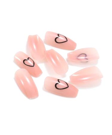 Rosa Heart False Nails | 24pcs Glossy Medium Coffin Press On Nails for Women & Girls - Perfect for Parties & Salons - Buy Online on GoSupps.com
