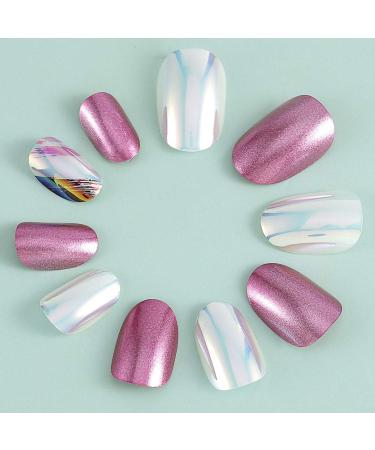 Sethexy Medium Oval Glossy Pink Sparkle False Fingernails - 24 PC Complete Cover Acrylic Nail Tips for Women & Girls | International Shipping - Buy Online on GoSupps.com