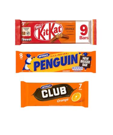 Orange Biscuit Assortment - 24 Biscuits | 9 Nestle Orange 2 Finger Kit Kat s | 8 Mcvities Orange Penguins | 7 Mcvities Orange Club Biscuits