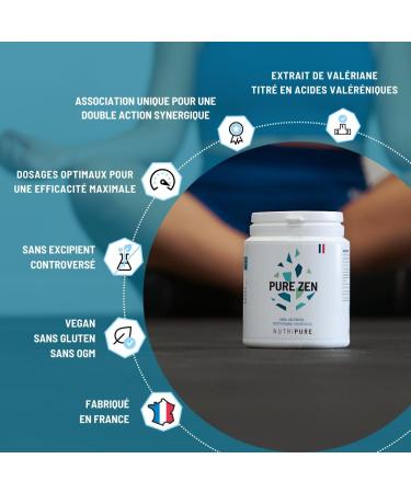 Nutripure | Pure Zen | Anti-Stress and Anxiety Supplement | Improves Sleep Quality and Promotes Relaxation | GABA Valerian L-Tryptophan | 90 Capsules | 1 Month | Made in France - Buy Online on GoSupps.com