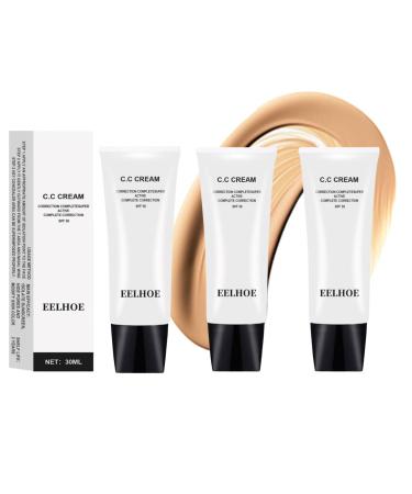 3PCS Skin Tone Adjusting CC Cream SPF 50 Cosmetics CC Cream SPF 50 Skin Tone Adjusting CC Cream Primer Moisturizing Skin Concealer Brightening Skin Tone Colour Correcting Self Adjusting for Mature Skin Nature Color