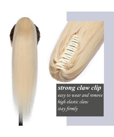 16 Inch #613 Bleach Blonde Claw Clip Ponytail Extension | 100% Remy Human Hair One Piece Jaw on Pony Tail Hairpiece - Buy Online on GoSupps.com