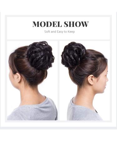 Dark Brown Messy Curly Hair Bun Scrunchie Extension | Wavy Ponytail Donut Chignon Hairpiece - Buy Online on GoSupps.com