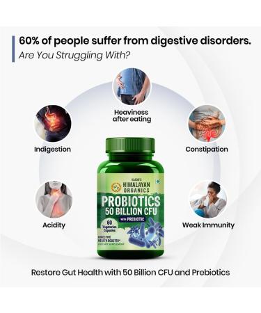 HIMALAYAN ORGANICS Organics Probiotics Supplement 50 Billion CFU 150mg with Prebiotics | 10X Better Digestion Gut Health and Immunity Support | Non-GMO Gluten-Free - 60 Vegetarian Capsules - Buy Online on GoSupps.com