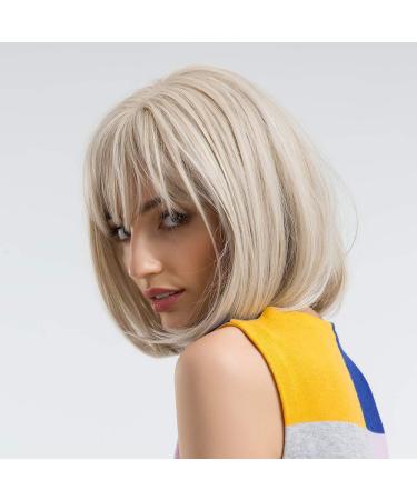 HAIRCUBE Creamy White Short Bob Wig with Bangs - 12 Inch Heat Resistant Synthetic Wig for Women - Buy Online on GoSupps.com