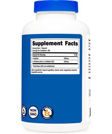 Nutricost L-Arginine L-Ornithine 750mg 180 Capsules - 180 Count - Buy Online on GoSupps.com