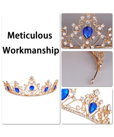 Gold Tiara Crown with Blue Rhinestone for Wedding, Birthday, Pageant & Party - Buy Online on GoSupps.com