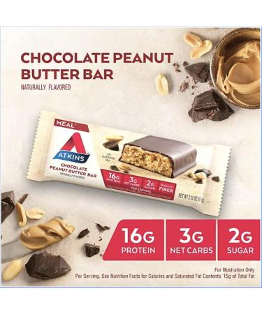Atkins Meal Bar Chocolate Peanut Butter Pack (14 Count + 2 Bonus Bars) - Buy Online on GoSupps.com