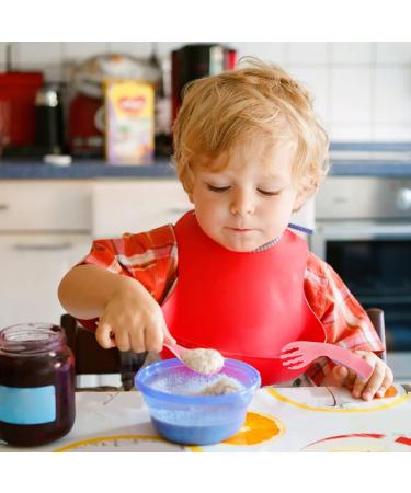 Vicloon Baby Fork and Spoon Set - 4Pcs Self Feeding Utensil for Infant Toddler Children - Easy Grip Toddler Cutlery Kit - Baby Weaning Spoons - First Led Training - Red/Pink - Buy Online on GoSupps.com