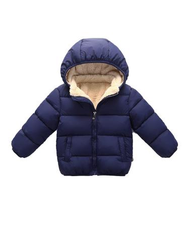 YOPOTIKA Baby Girls Boys Toddler Hooded Outerwear Jacket with Removable Hood Warm Fleece Coat Outerwear Suits Navy Blue 12-18 Months 5-6 Years Navy Blue