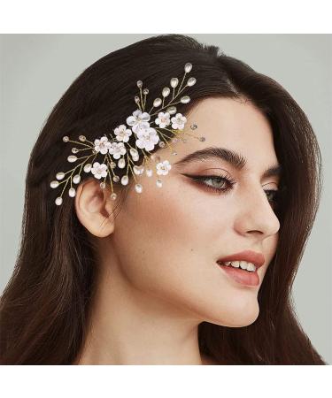 ISLHJDD Bridal Wedding Vine Hair Combs Gold Bridal Hair Barrettes Pins Crystal Pearl Hair Comb Wedding Hair Accessory Decorative Wedding Hair Comb Hair Accessories for Brides Girls - Buy Online on GoSupps.com