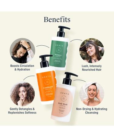 Arata Natural Deep Hydration Combo: Hydrating Shampoo, Body Wash & Conditioner for Men & Women | All Natural, Cruelty-Free | Nourished Hair, Non-Toxic Skincare - Buy Online on GoSupps.com
