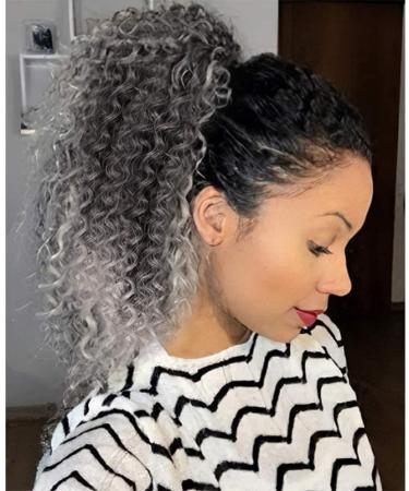 Colorfulpanda Curly Ponytail Extension | Afro Drawstring Kinky Pony Tail for Black Women | Synthetic Hairpiece Ombre Grey - 14inches - Buy Online on GoSupps.com
