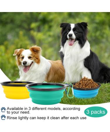 Lomug 3-Piece Foldable Travel Dog Bowl Set - 350ml Safe Bowls for Cats & Dogs - Includes Carabiners - Yellow Light Green Light Blue - Buy Online on GoSupps.com