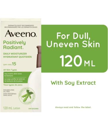 Aveeno Positively Radiant Daily Moisturizer SPF 15 Dry Skin Lotion Face Cream Hypoallergenic Soy Formula 120-mL Pack of 1 - Buy Online on GoSupps.com