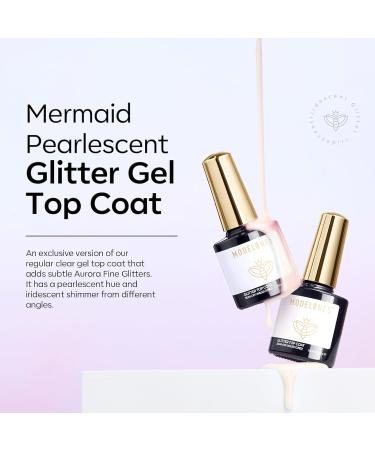Modelones Glitter Gel Top Coat 2 in 1 Pearl Gel Nail Polish Clear Glitter Glossy Sparkle Finish Long Lasting Soak Off Mermaid Shimmer Pearlescent Glitter Gel Polish Nail Art Home DIY 10 ML - Buy Online on GoSupps.com