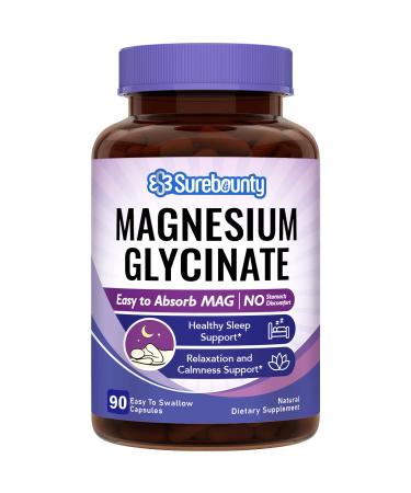 Surebounty Magnesium Glycinate 710 mg Magnesium Glycinate (80 mg Elemental Magnesium) Nightly Magnesium Regimen Leg Rest & Sleep for Children Teenagers and Adults 90 Easy to Swallow Capsules