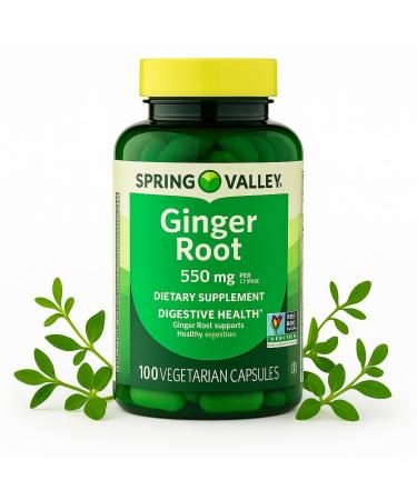 Spring Valley Ginger Root 550 mg Capsules Digestive Health Dietary Supplement Herbal Supplement 100 Count