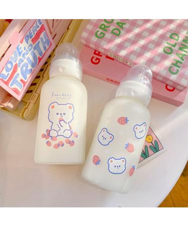 Strawberry Bear Glass Water Bottle 11oz | Kawaii Sippy for Teen Girls & Adults | Cute Portable Drinking Jug - Buy Online on GoSupps.com