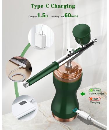 Rechargeable Cordless Airbrush Kit with Compressor - 30PSI Handheld Air Brush Gun for Nail Art, Painting, Cake Decorating, Makeup, and Barber - Green - Buy Online on GoSupps.com