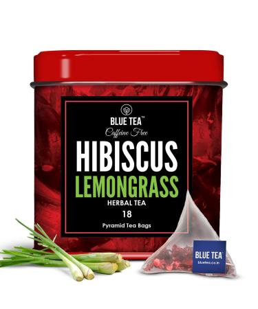 BLUE TEA - Hibiscus Lemongrass Herbal Tea - 18 Tea Bags | CAFFEINE FREE | Christmas Tea Gifts | Farm Packed Hibiscus Lemongrass Tea | Tin Pack