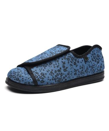 Gycdwjh Diabetic Shoes for Women's Unisex Extra Wide Width Walking Shoes with Adjustable Non-Slip Diabetic Slippers for Seniors Swollen Feet Use 12 Blue