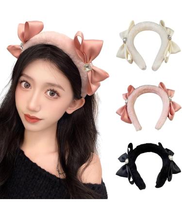 TQUXNGA Sweet Ballet Bowknot Plush Headband for Women Girls Furry Princess Hair Hoop Elegant Hair Styling Tool Beige - Buy Online on GoSupps.com