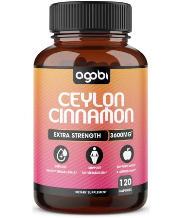 Ceylon Cinnamon Capsules - Combined with Ginger Root and Turmeric Curcumin - Equivalent to 3600 mg Powder - Natural Mind and Body Balance Support Supplement - 120 Vegan Capsules