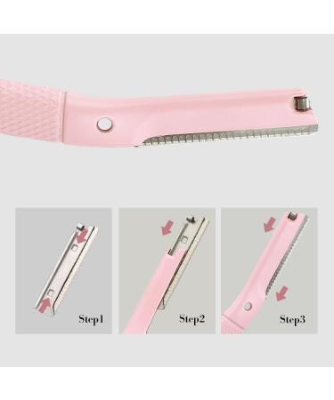 Metal Eyebrow Razors for Women - Professional Eyebrow Trimmer & Dermaplaning Tool with Free Blades - Pink - Buy Online on GoSupps.com