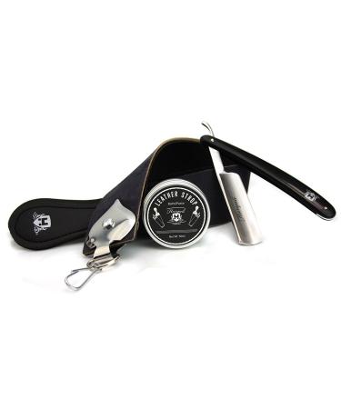 Professional Barber Shaving Set Leather Strop with Strop Paste & Straight Cut Razor