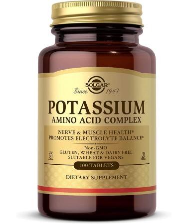 Solgar Potassium Amino Acid Complex 100 Tablets - Nerve & Muscle Health - Promotes Electrolyte Balance - Non-GMO Vegan Gluten Free Dairy Free Kosher - 100 Servings - Buy Online on GoSupps.com