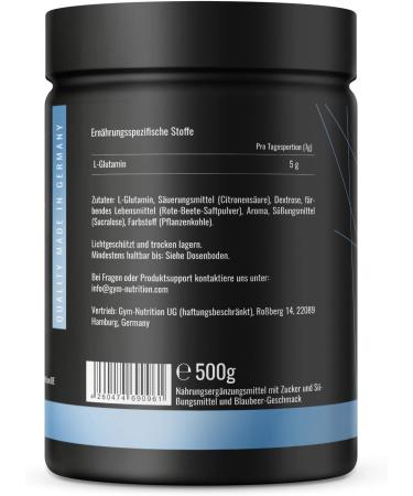 L-Glutamine Ultrapure Powder 500g - 99.5% Pure Vegan Supplement for Bodybuilders - Made in Germany (Blueberry Flavor) - Buy Online on GoSupps.com