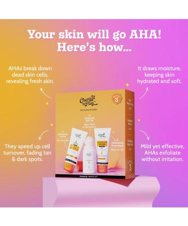 Chemist at Play Exfoliating Kit | Exfoliating Body Wash Removes Tan | Underarm Roll On Fights Odour & Brightens Underarm | AHA Body Lotion Nourishes Skin - Buy Online on GoSupps.com