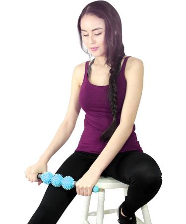 Coolife Fascia Muscle Roller - Cellulite Massager for Neck, Legs, Back - Deep Tissue Massage Stick with 3 Balls - Light Blue - Buy Online on GoSupps.com