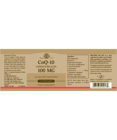 Solgar CoQ-10 (Coenzyme Q-10) 100 mg Softgels - Pack of 30 - For Busy Schedules and Over 50s - Helps Cell Regeneration - Dairy and Gluten Free - Buy Online on GoSupps.com
