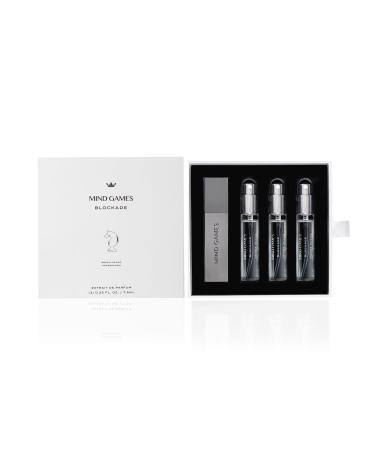 MIND GAMES Blockade Travel Trio - Luxury Fragrance for Women & Men - Mini Perfume Set for Travel - Designer Fragrance with Notes of Leather & Spicy Pepper - Perfume Gift Set - 7.5mL