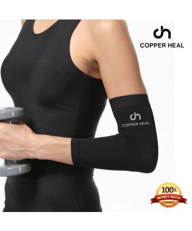 COPPER HEAL Elbow Compression Sleeve - Large (Pack of 1) - Support Stiff Muscles, Joints & Tendonitis - Guaranteed Recovery Brace with High Copper Content - Buy Online on GoSupps.com