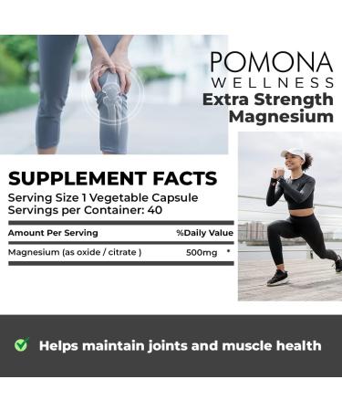 Pomona Wellness Magnesium Supplement 500mg - Supports Healthy Bones, Sleep, Muscles & Teeth - Boosts Energy & Relaxation - Non-GMO Vegan - 60 Capsules - Buy Online on GoSupps.com