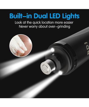 BDJ Upgraded Dog Nail Grinder with 2 LED Lights | Electric Rechargeable Pet Nail Trimmer for Dogs & Cats | 3-Speed, Powerful & Painless Grooming Tool in Black - Buy Online on GoSupps.com