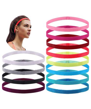 Oenothera 12 pieces of elastic sports headbands sports hair band thin sports hair band silicone non-slip elastic sports forehead bands for football basketball football tennis yoga and golf