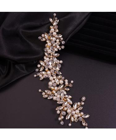 Dainty Rhinestones & Pearls Crystal Headband Hair Vine for Brides - Handmade Wedding Hair Accessory in Gold - Teyglen - Buy Online on GoSupps.com