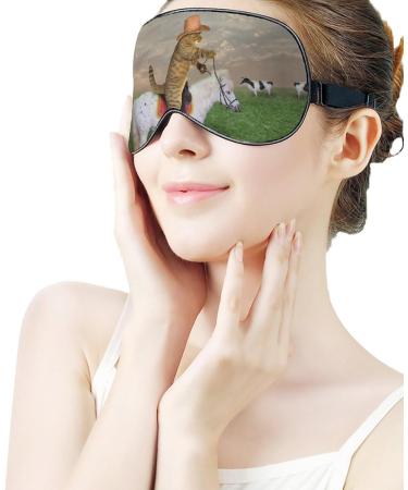 Funny Cat Riding Horse Sleep Mask - Adjustable Strap, Blocking Light for Night Travel Nap - Men & Women - Buy Online on GoSupps.com