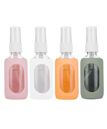 HOMBYS Empty Clear Glass 2oz Small Spray Bottles with Silicone Sleeve Protection - Refillable Containers for Travel Cleaning Solutions Essential Oils Sanitizers - Fine Mist Spray - 4 Pack-Clear 4 Pcs Clear-set 3 4 pcs