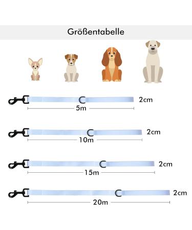 Tag Trag Dog Leash - 20m Light Blue Waterproof Training Line with Handle & D-Ring for Small & Medium Dogs - Buy Online on GoSupps.com