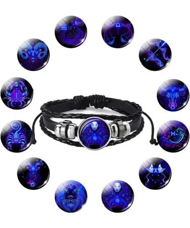 TURSHI Signs Spirit Bracelet 12 Constellation Handmade Bead Woven Multilayer Leather Bracelet Handmade Multilayer Adjustable 12 Constellation Bracelets Glow In The Dark Bracelet for Women Men Virgo
