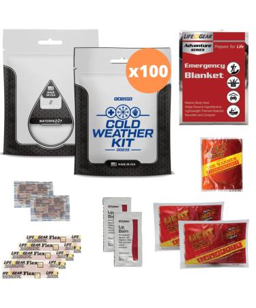 Go2Kits 100-Kits Cold Weather Winter Kit for Homeless Charity Winter Hygiene Toiletry Kit with Hand Warmers, Space Blanket, Lip Balm & Other Personal Care Essentials (GO235) 100 Pack