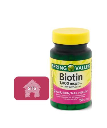 Spring Valley Biotin Softgels 1000mcg 150 Count + STS Sticker.