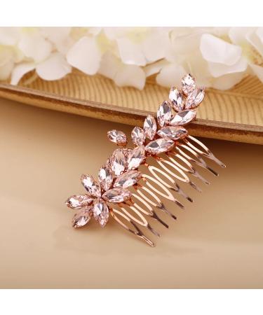 Chargances Bride Wedding Rhinestone Hair Comb Pink Crystal Hair Side Comb Fashion Handmade Headpiece Bridal Hair Accessories for Wedding Prom Flower Girl (Pink)