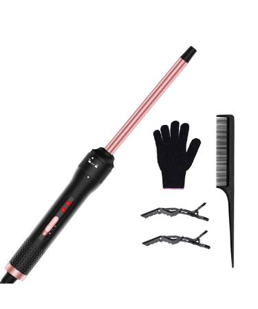 Professional 1/2 Inch Curling Iron Tiny Curling Wand for Short & Long Hair Small Ceramic Barrel Curling Iron Wand with 2 Temperature Include Heat Protective Glove & 2 Clips